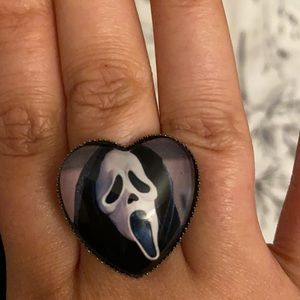Scream Ghostface heart shaped glass dome horror ring